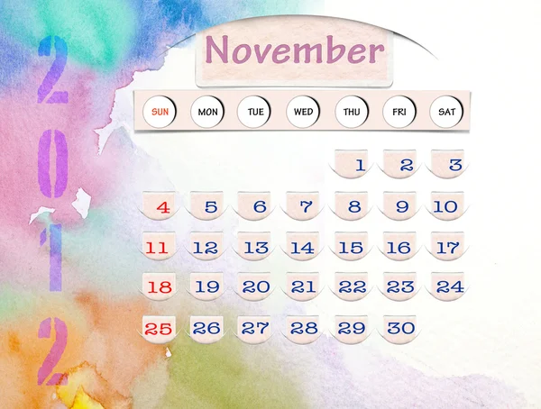 Календарь 2010, ноябрь по акварели — стоковое фото
