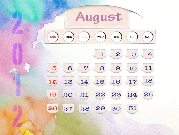 Calendario 2010, agosto su acquerello — Foto Stock