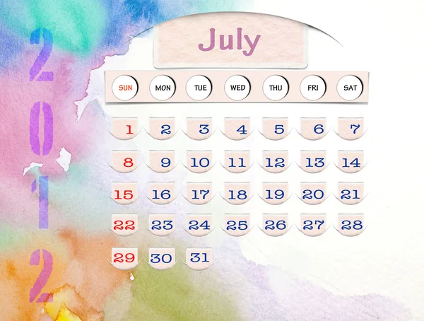 Kalender 2010, Juli auf Aquarell — Stockfoto