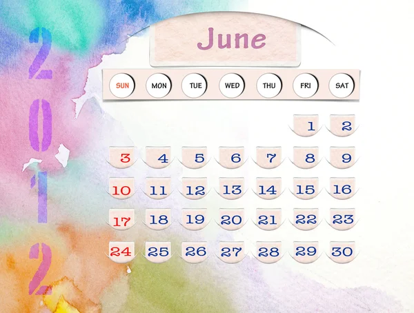 日历 2010 年 6 月上水的颜色 — 图库照片