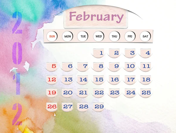 日历 2010 年 2 月在水的颜色 — 图库照片