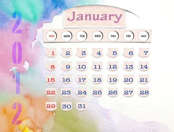 Calendário 2010, Janeiro na cor da água — Fotografia de Stock