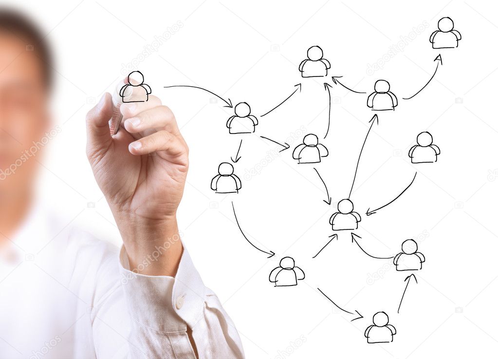 Business man drawing a social network