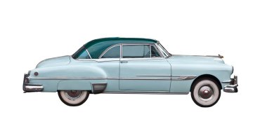 Light blue retro car isolated on white backgournd clipart