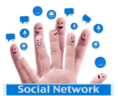 Social network concept of Happy group of finger faces with spee clipart