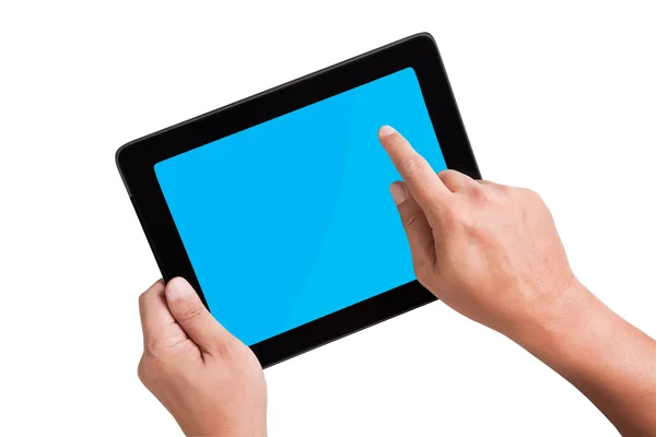 Isolerade en manlig hand håller en touchpad pc — Stockfoto