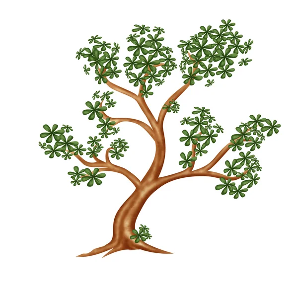 Drzewo z leafag zielony, rysunek z rocznika papieru — Zdjęcie stockowe