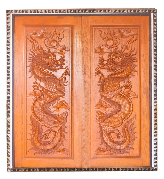 Puerta de madera dragón chino — Foto de Stock
