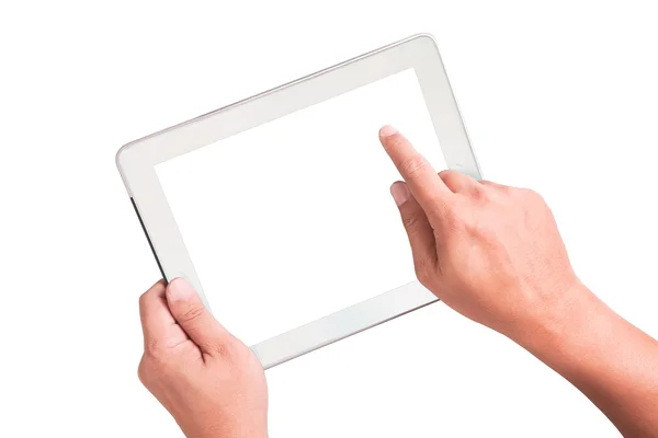 Isolato una mano maschile in possesso di un PC touchpad — Foto Stock