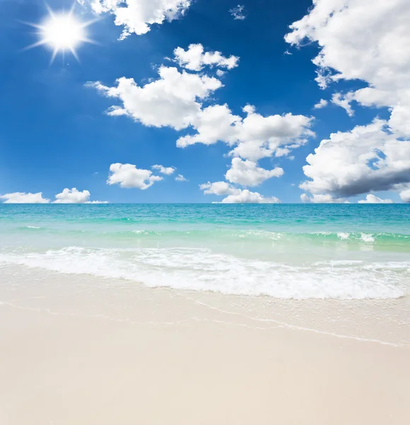 白色的沙滩和蓝色天空 — 图库照片