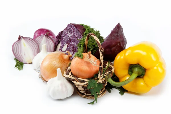 स्वस्थ भोजन। सफेद पृष्ठभूमि पर ताजा सब्जियां . — स्टॉक फ़ोटो, इमेज