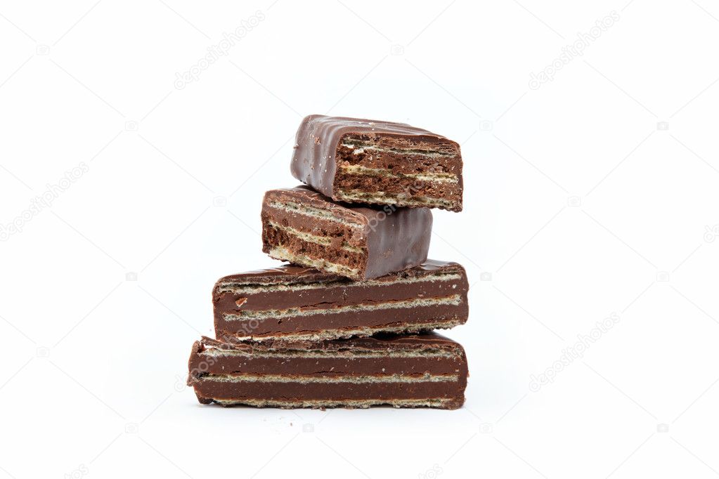 Wafers in chocolate isolated on a white background
