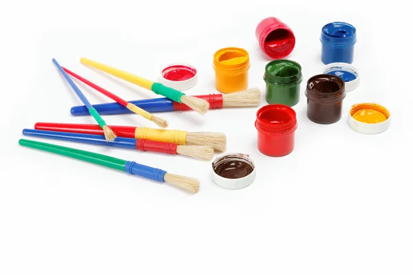 Brushes and paints isolated on a white background. — Stock Photo, Image