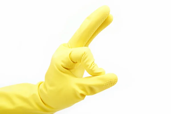 Χέρι σε χρώμα καθαρίζοντας γάντι που απομονώνονται σε λευκό — Φωτογραφία Αρχείου