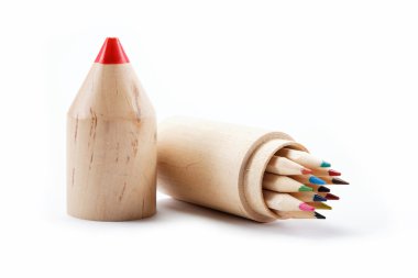 Close up of color pencils with different color over white backgr clipart