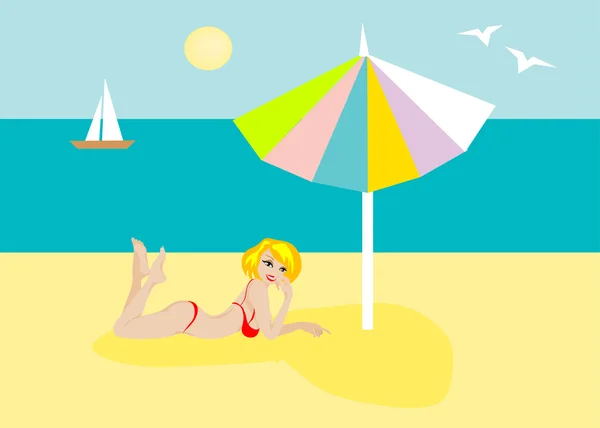 Fille sur la plage — Image vectorielle