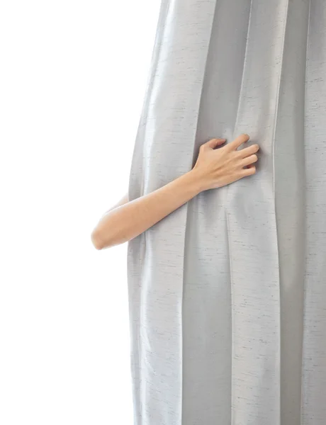 Abrir a cortina e a mão — Fotografia de Stock