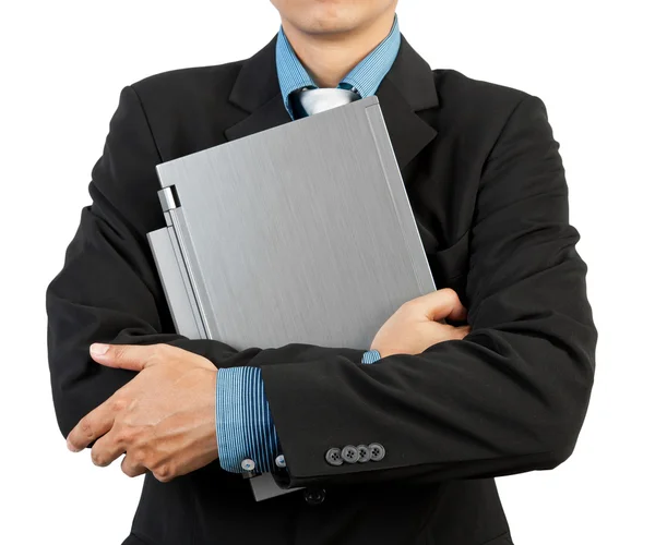 Επιχειρηματίας, κρατώντας το laptop — Φωτογραφία Αρχείου
