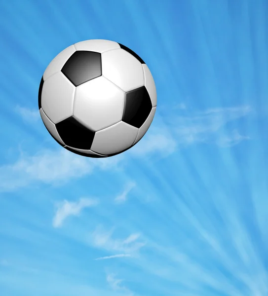 Μπάλα ποδοσφαίρου στον γαλάζιο ουρανό — Φωτογραφία Αρχείου