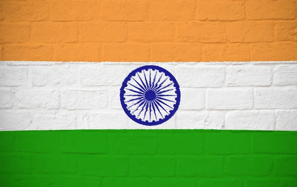 印度国旗在砖墙上 — 图库照片