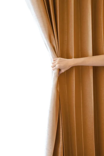 Abrir a cortina e a mão — Fotografia de Stock