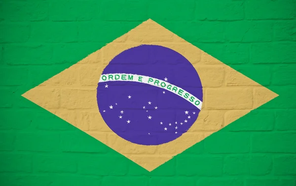 stock image Brazil flag on brick wall
