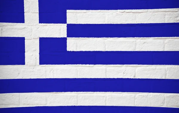Bendera Yunani di dinding bata — Stok Foto