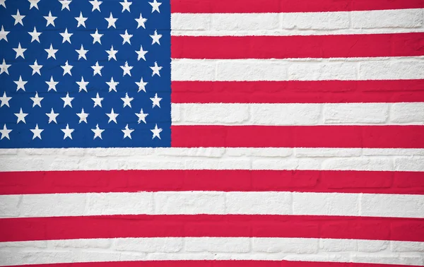 USA, Amerika-Flagge an Ziegelmauer — Stockfoto