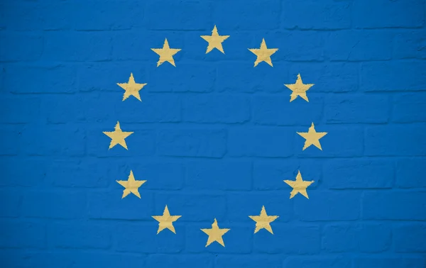 Tuğla duvar üzerine Avrupa Birliği bayrağı — Stok fotoğraf