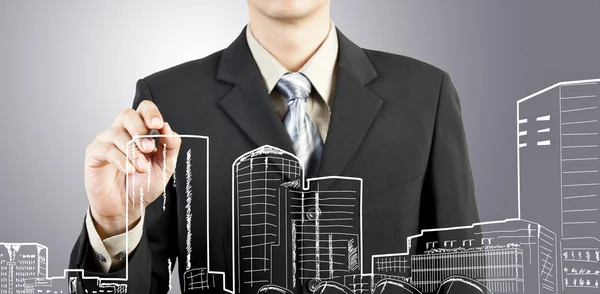 Business man draw building and cityscape Stock Image