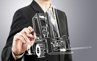 Business man draw forklift transportation clipart