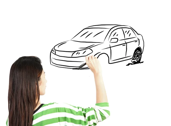 Femme dessiner le transport en voiture — Photo