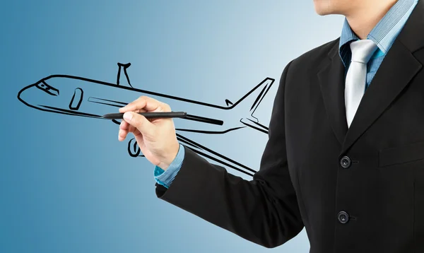 Hombre de negocios dibujar avión transporte —  Fotos de Stock