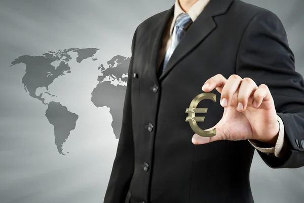 Euro symbol in businessman hand — Stock Photo, Image