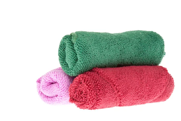 Colorful towels rolls on white background — Stock Photo, Image
