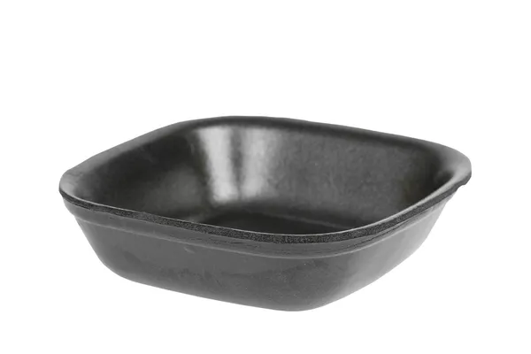 Czarny styropianu taca jedzenie na białym tle — Zdjęcie stockowe