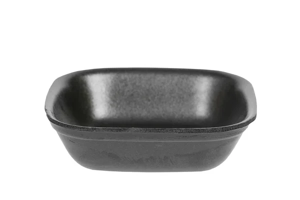 Bandeja de comida de isopor preto em fundo branco — Fotografia de Stock