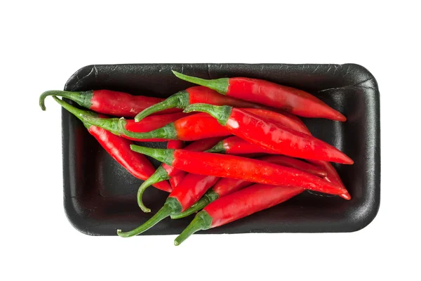 stock image Red chili peppers in Styrofoam Food Tray