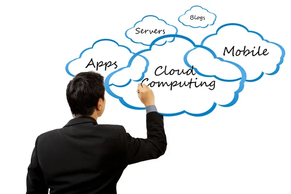 Businessman writing Cloud computing concept — Stock Photo, Image