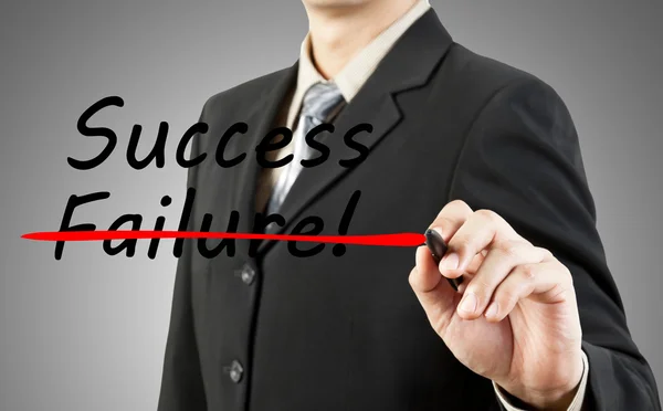 Conceito de motivação. Empresário escrever a palavra sucesso e failu — Fotografia de Stock