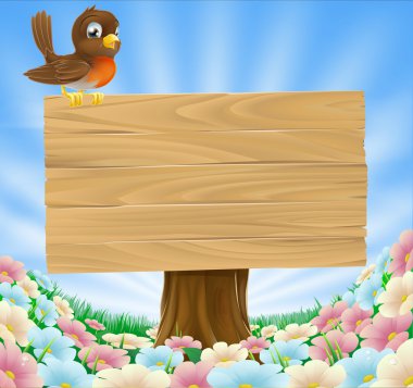 Bird on wooden sign background clipart