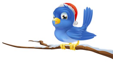 Bluebird in Christmas hat clipart