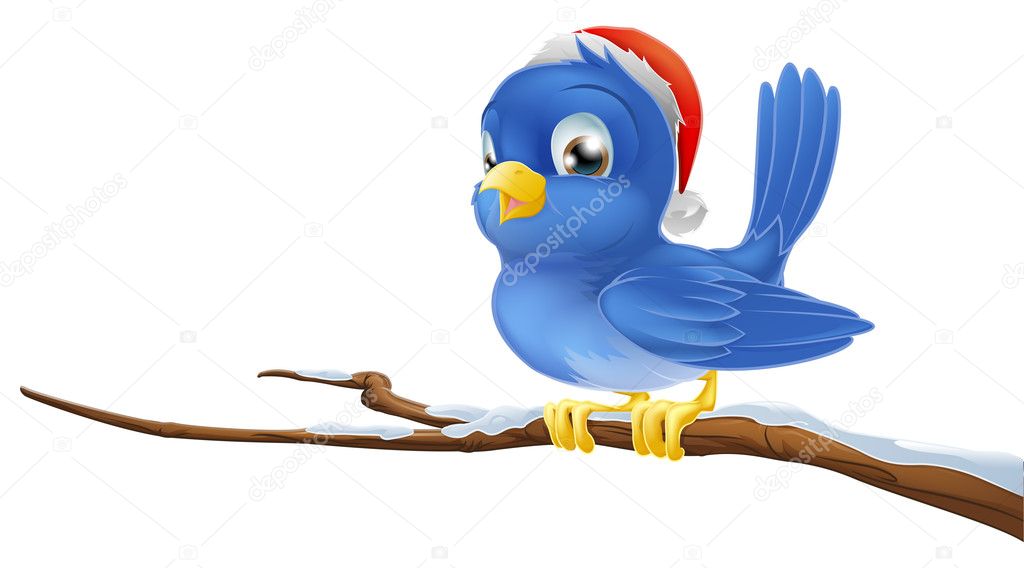 Bluebird in Christmas hat