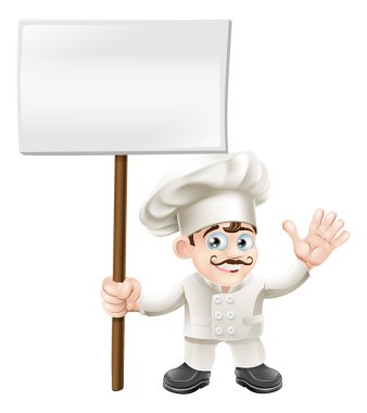 Waving chef holding sign clipart