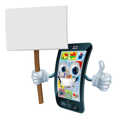 Announcement board sign mobile phone man