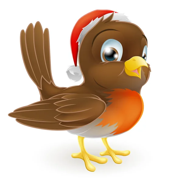 Robin een kerstmuts zangvogels — Stockvector