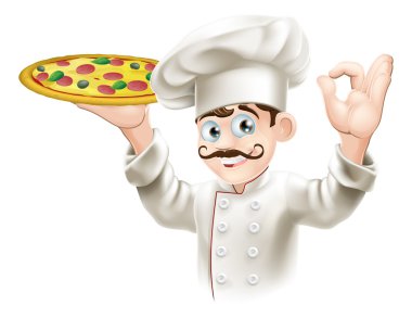 Cook holding a tasty pizza clipart