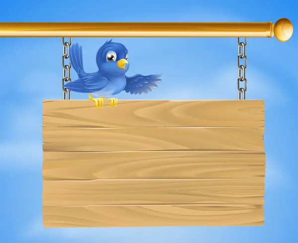 Pássaro azul no sinal de madeira — Vetor de Stock