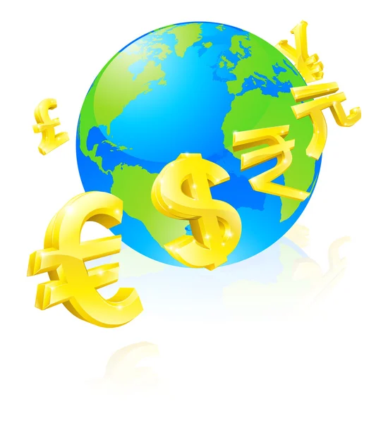 Znaki walut glob koncepcję — Wektor stockowy