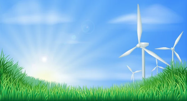 Turbinas eólicas paisaje ilustración — Vector de stock